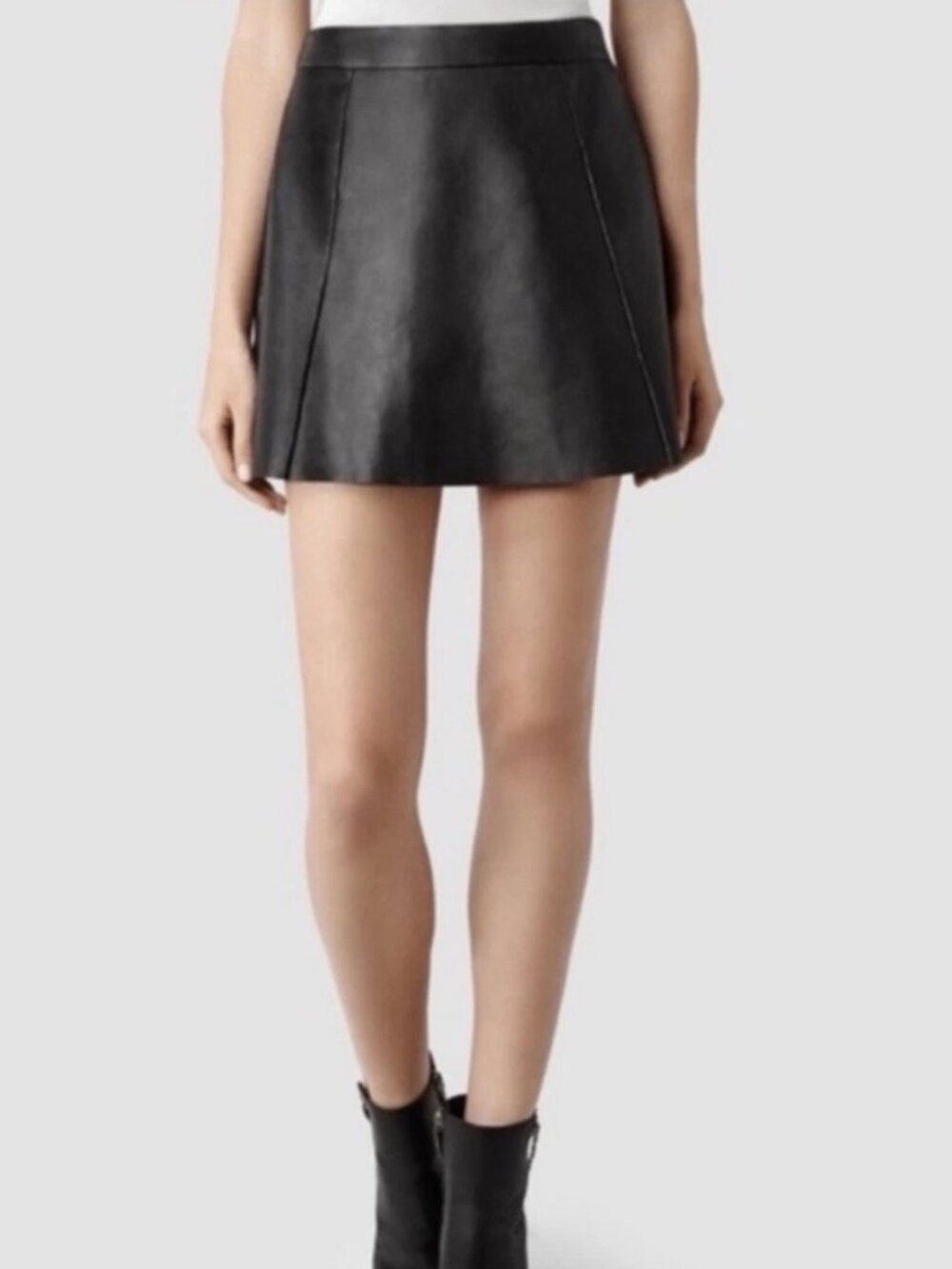 ALL SAINTS 100% Leather Sens Mini Skirt A Line Zip Up Moto Rocker Glam US 2 - Picture 4 of 9
